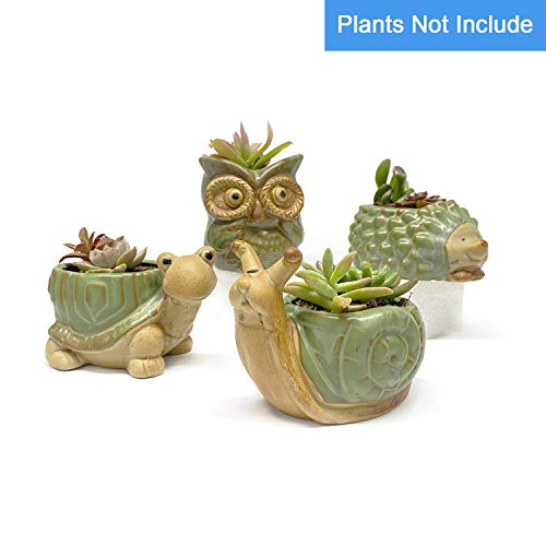 SUNSMIL Small Ceramic Succulent Pot with Drainage, Animal Succulent Planter, 4.4 Inch Flower Pots, for Flower, Cactus, Mini Succulent Plants, Indoor and Outdoor use, Set of 4 Garden Gift