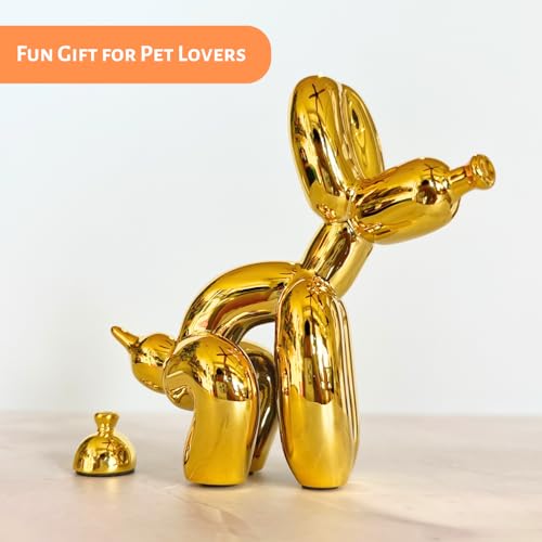 Pooping Dog Sculpture Gold, Fun for Pet Lovers, Christmas, Aesthetic Decorative Balloon Dog Statue, Small Animal Figurine for Coffee Table, Bookshelf, Home Decor (Gold)