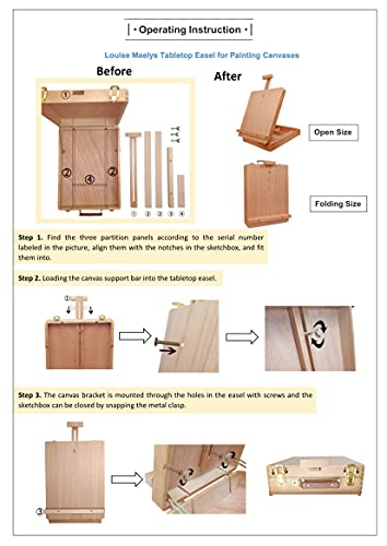 Louise Maelys Tabletop Easel Beechwood Art Easel for Painting Canvases Table Easel Stand for Painters Painting by Numbers, Students Beginners Artist Adults