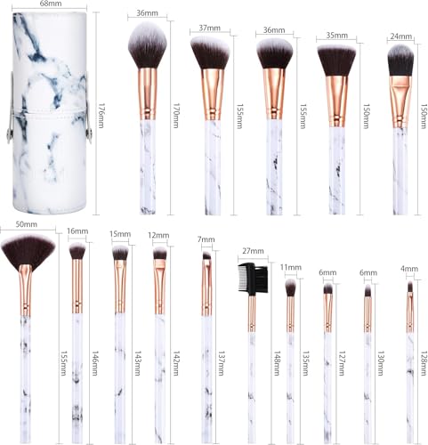 DUAIU Makeup Brushes Set Make Up Brushes Professional 15Pcs Marble Makeup Brush Set for Foundation Powder Concealers and Eyeshadow with Exquisite Marble Bucket Gift Box…