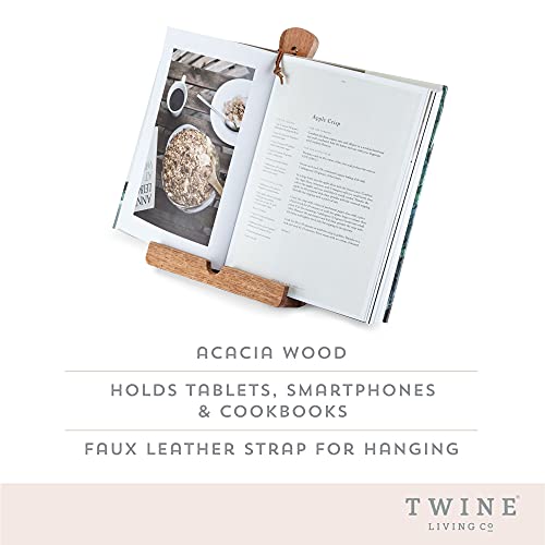 Twine Tablet Stand, Acacia Wood Tablet Holder, Cookbook Stand, Rustic Farmhouse Book Holder and Display, Acacia Wood, Set of 1