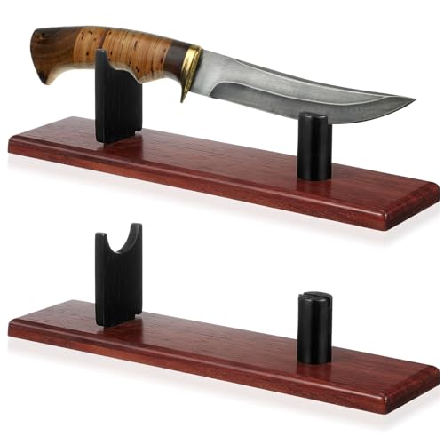 Yookeer 2 Pcs Wood Knife Display Stand Blade Knife Collection Display Stand Holder Wood Fixed Knife Stand for Home Kitchen Rustic Decor Collection Display, Knife Not Included