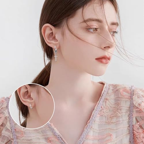 Sword Hoop Earrings 925 Sterling Silver Sword Drop Earrings Rose Flower Dangle Earrings Sword Jewelry Gift for Women Men