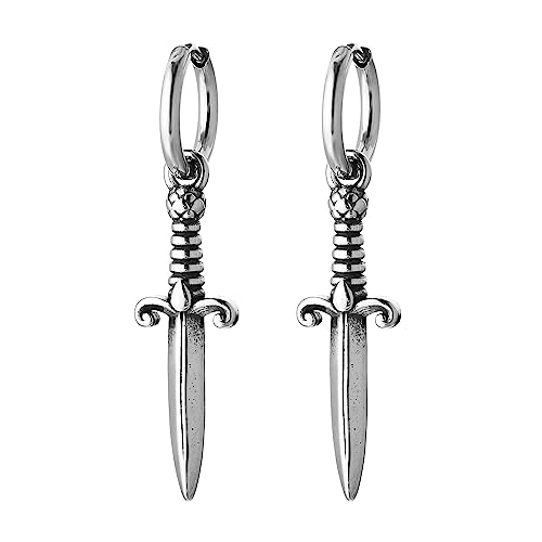 HZMAN Medieval Sword Dangle Drop Earrings for Men Women Stainless Steel Hip Hop Gothic Retro Dagger Hoop Earrings Jewelry Gift