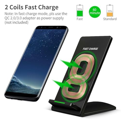 Wireless Charger 10W Fast Stand Compatible with Samsung Galaxy S22/Plus/Ultra, Detachable 2-Coils Charging Pad Slim