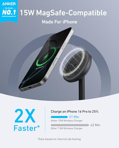 Anker Wireless Charging Stand, PowerWave 2-in-1 Magnetic Stand Lite with USB-C Cable, Compatible with iPhone 15/15 Pro/15 Plus/15 Pro Max/14/13 and AirPods 2/Pro - No AC Adapter Included with Anker Ma