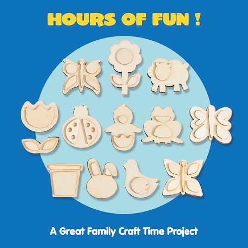 JOYIN 12 Wooden Magnet Creativity Arts & Crafts Painting Kit for Kids, Decorate Your Own Painting Gift for Easter Basket Stuffers, Birthday Parties and Family Crafts, Party Favors for Boys Girls