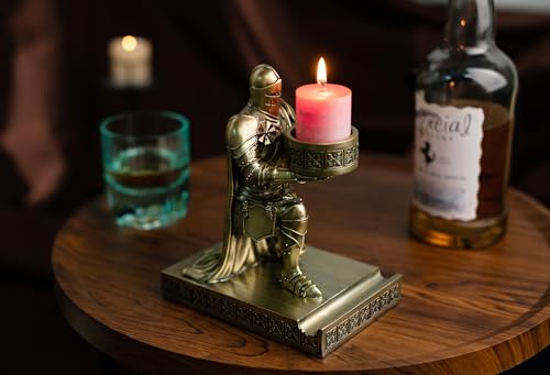 HDMbigmi King's Guard Kneeling Knight Candlestick Holders Resin Posture TeaLight Holder Warrior Mobile Phone Stand Pen Holder Candle Holder for Restaurant, Altar, Home Table(Bronze)