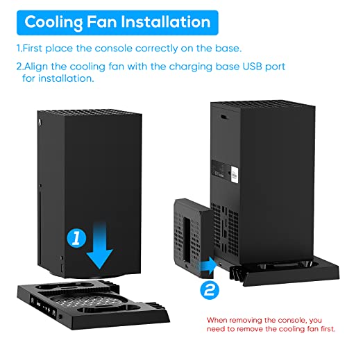 YUANHOT Upgraded Cooling Stand for Xbox Series X, Vertical Charging Station Dock Accessories with Fan Cooling System, Dual Controller Charger Ports, Headset Holder and Game Storage (ONLY for XSX)