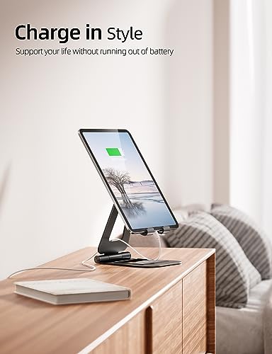 Nulaxy Aluminum Dual Foldable iPad Stand, Fully Adjustable Desktop Tablet Holder, iPad Accessories for Office Kindle Compatible with Mobile Devices iPad Pro/Air/Mini, iPhone Pro/Max/Plus, Black