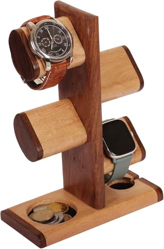 ABHANDICRAFTS - Watch Stand 5 in One Multiple Watch Display Tower for men, Charging Station Jewelry Organizer for Rings, Coins, Gifts for MOM, DAD, Grandparents, assembly NOT required.