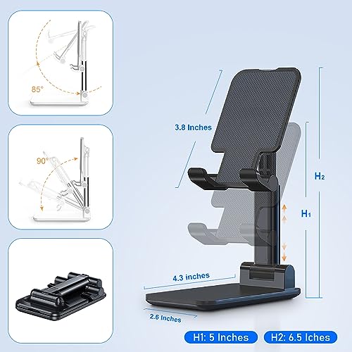 OGMAPLE Phone Holder for Desk, MT-6 Cell Phone Stand for Desk Universal Cellphone Stand Holder Foldable & Height Adjustable Compatible Under 8” Device, with Silicone Mat, Black