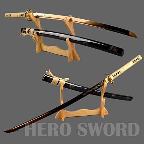 Handmade Gold Blade Japanese Samurai Sword Hand Etching engrave Gold Dragon Katana Full Tang Sharp Can Cut Bamboo Trees (Gold Dragon Katana)