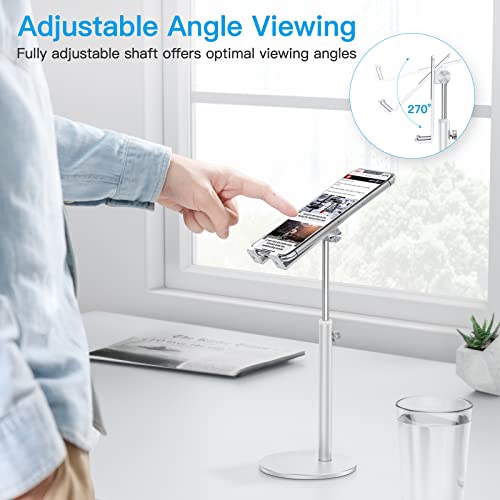 Cell Phone Stand, OMOTON Angle Height Adjustable Aluminum Phone Holder for Desk, for iPhone 16 Pro Max Plus, Tablets(4-11''), Silver