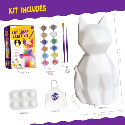 LAOESE Paint Your Own Cat Lamp Kit, Art Supplies Arts & Crafts Kit, Painting kit for Kids 6-12, Arts and Crafts for Kids Ages 8-12, Toys Girls Boy Birthday Christmas Gift Ages 3 4 5 6 7 8 9 10 11 12+