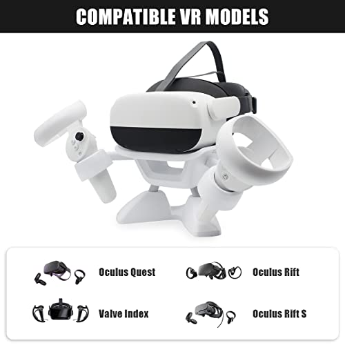 Dollox VR Stand, VR Headset Stand VR Display Holder Storage Virtual Reality Headset Desktop Display Stand for Oculus Quest 2, Quest, Rift, Rift S, Valve Index Headsets & Touch Controllers(White)