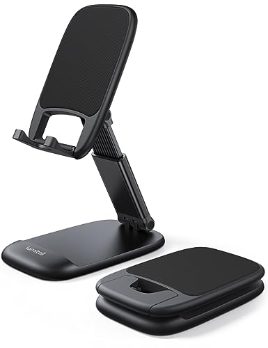 Lamicall Foldable Phone Stand for Desk - Height Adjustable Cell Phone Holder Portable Cellphone Cradle Desktop Dock Compatible with iPhone 16 15 14 13 Pro Max Mini, 12 11 XR X 8 Plus SE, Smartphone