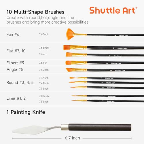 Shuttle Art 46 Pack Acrylic Paint Set, 30 Colors Acrylic Paint with 10 Brushes 3 Canvas 1 Knife Palette Sponge, Complete Gift for Kids, Adults, Beginners, Painting Wood, Ceramic