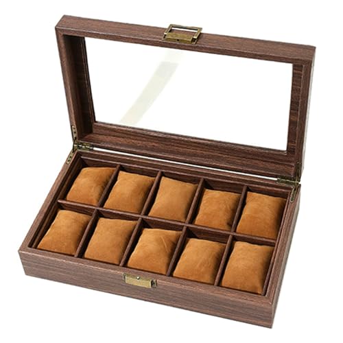 Mens Jewelry Box Organizer Watch Box Sunglasses Organizer Mens Jewelry Organizer Large Capacity Multiple Compartments Window Design Watch Holder Stand Storage Case with Drawer (Black)/4(Brown)