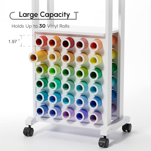 𝐂𝐫𝐚𝐟𝐢𝐭 Organizers and Storage for Cricut Machines, Rolling Craft Storage Cart with 30 Vinyl Roll Holders, Crafting Table Organization Workstation for Craft Room Home, Compact Removable