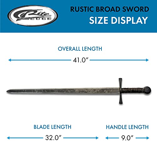 SZCO Supplies 40.5” Hand Forged Carbon Steel Rustic Broad Sword with Leather Wrapped Handle, Black/Brown (901132)