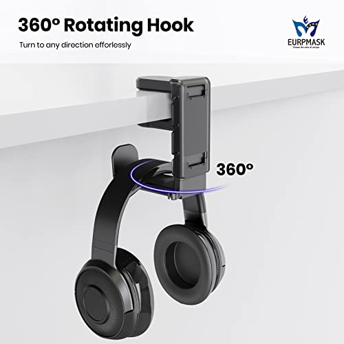 3-in-1 PC Gaming Headset&Controller Holder - EURPMASK Headphone Stand w/Adjustable Clamp&2 Controller Holder&Rotating Arm&Cable Organizer, Universal PC Gaming Accessory Controller Headset Stand-Black