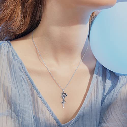 LEECCI Rose Sword Necklace 925 Sterling Silver Dagger Necklace for Women Men Medieval Sword Pendant Dagger Jewelry Birthday Gifts