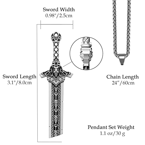 ZiWuark Mens Broken Sword Necklace Lion Head Knight Dragon Sword Pendant Viking Jewelry for Men Women, Silver Lion