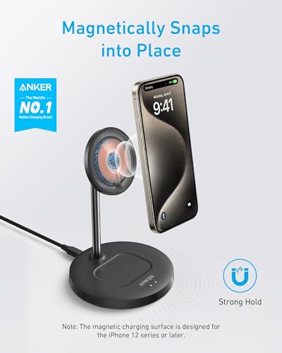 Anker Wireless Charging Stand, PowerWave 2-in-1 Magnetic Stand Lite with USB-C Cable, Compatible with iPhone 15/15 Pro/15 Plus/15 Pro Max/14/13 and AirPods 2/Pro - No AC Adapter Included with Anker Ma