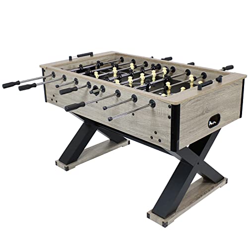 Sunnydaze Delano 54.5-Inch Indoor Foosball Table Adult Size - Soccer Game Table for Kids and Adults with 2 Balls - Gray Distressed Wood Look