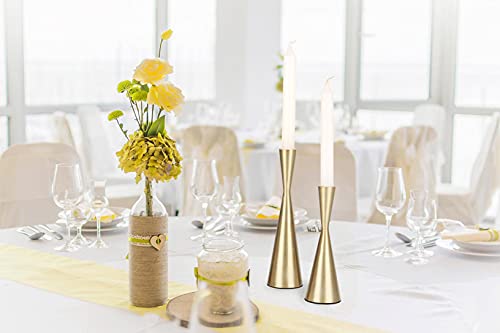 Vixdonos Brass Gold Metal Candle Holders Taper Candlestick Holders Set of 2 Table Decorative Candle Stand for Wedding, Dinning, Party,Home Decor (Gold)