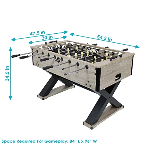 Sunnydaze Delano 54.5-Inch Indoor Foosball Table Adult Size - Soccer Game Table for Kids and Adults with 2 Balls - Gray Distressed Wood Look