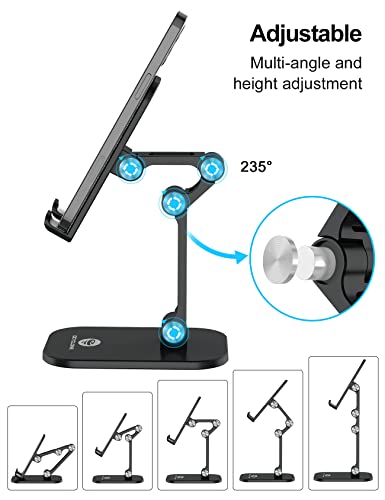 OCYCLONE Phone Stand, Adjustable Height and Angle Foldable Cell Phone Stand Holder for Desk, Taller iPhone Stand Compatible with 4-11 Inch Mobile Phone/iPad/Tablet - Black