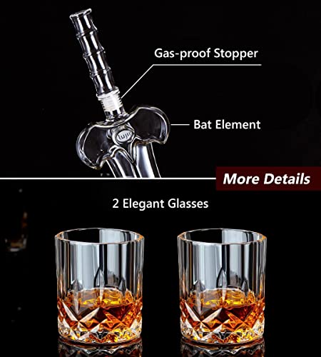 LUJII Heroic Sword Whiskey Decanter Set for Brave Hero, Liquor Dispenser with 2 Glasses & Wooden Tray, Alcohol Holder for Bourbon or Scotch, Gift for Men Husband Dad Boyfriend or Son, 850 ml