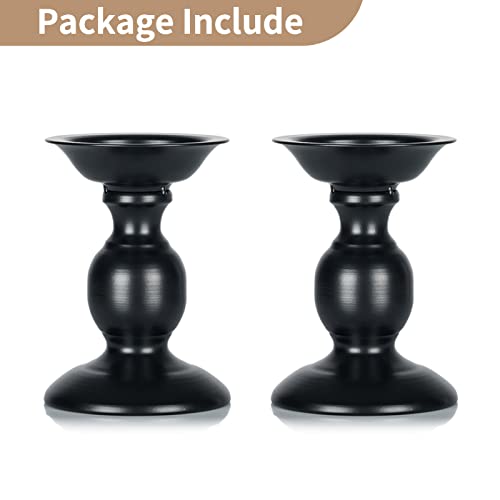 2 Pcs Black Pillar Candle Holders, Most Ideal for 3" Pillar Candles, Gifts for Wedding, Party, Home, Spa, Reiki, Votive Candle (2 x S)