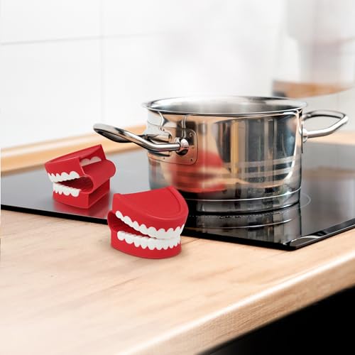 Genuine Fred Chomp Pot Holders, Oven Mitts, Set of 2, Chattering Teeth Inspired, Heat Resistant Silicone Oven Grips, Fun, Quirky Kitchen Gadget and Accessory