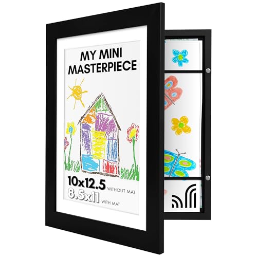 Americanflat Front Loading Kids Art Frame in Black - 8.5x11 Picture Frame with Mat and 10x12.5 Without Mat - Kids Artwork Frames Changeable Display - Frames for Kids Artwork Holds 100 Pieces