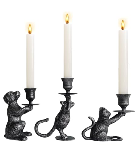 Iron Taper Candle Holder - Cat Decor Candle Holder - Dog Decorative Candle Stand - Mouse Taper Candlestick Holder