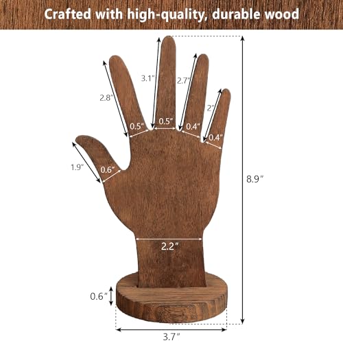 MOOCA 6 Pcs Set Real Wooden Hand Form Jewelry Display, 2-Way Design for Wall Hanging or Standalone Mannequin Finger Hand Display, Premium Real Wood Sturdy Base, Brown Color