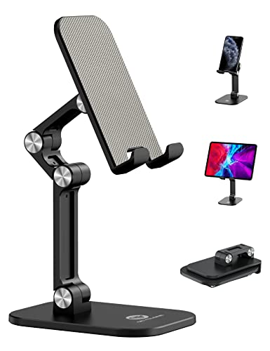 OCYCLONE Phone Stand, Adjustable Height and Angle Foldable Cell Phone Stand Holder for Desk, Taller iPhone Stand Compatible with 4-11 Inch Mobile Phone/iPad/Tablet - Black