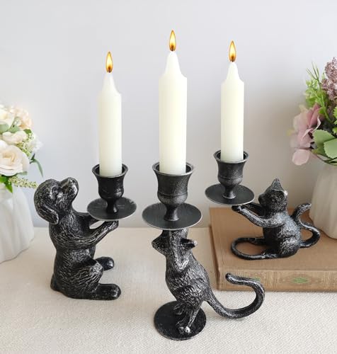 Iron Taper Candle Holder - Cat Decor Candle Holder - Dog Decorative Candle Stand - Mouse Taper Candlestick Holder