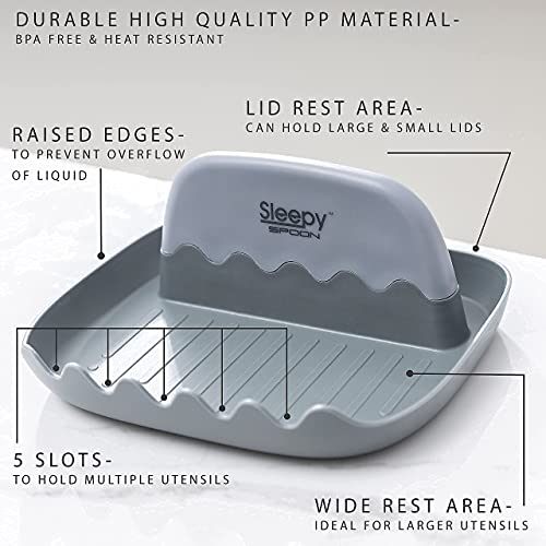 SleepySpoon - Spoon Rest for Kitchen Counter – Pot Lid Holder and Spoon Holder – Multipurpose Gadget Keeps Countertops Clean - Bonus Lid Lifter