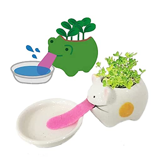 VERLIAN Mini Self Watering Succulent Pots, 1 Pack Animal Ceramic Plant Pot Container with Tongue & Drain Hole, Creative Small Cactus Flower Pot (Cat)