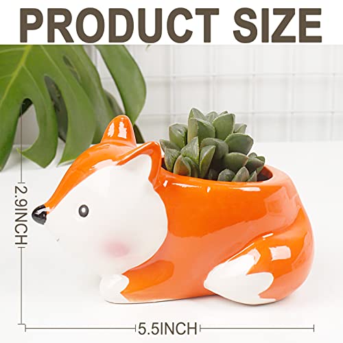 Mumutie Cartoon Fox Succulent Flower Pot, Ceramic Fox Shape Flower Pot, Cute Plant Decoration Flower Pot for Desk, Fun Plant Container, Home Desk Mini Animal Flower Pot Decoration