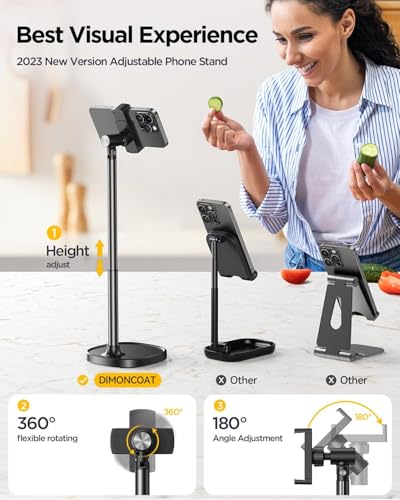 DIMONCOAT Phone Stand for Desk, Angle Height Adjustable Phone Holder for Desk, Aluminum Alloy Universal iPhone Stand Holder, Retractable Cell Phone Stand Recording Office for iPhone 16 15 Pro Max Plus