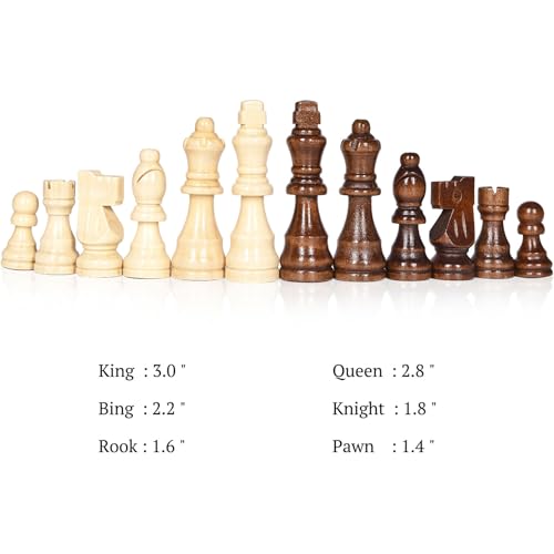 ELONGDI 15" Wooden Chess Set with Magnetic Pieces - Extra Queens - Folding Chessboard Portable Travel Tournament Chess Board Games for Adults Kids