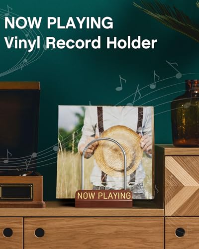 BS-VOG Now Playing Vinyl Record Stand, 50 LP Vinyl Record Storage with Non-slip Grooves, Wood Now Spinning Vinyl Record Holder for Albums Magazine Rack Magazine Organizer Record Display, Gift Package