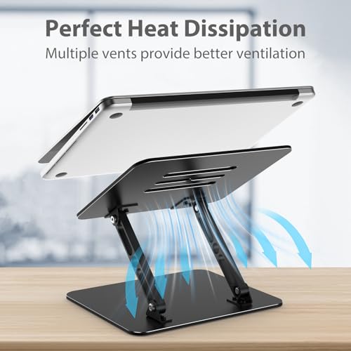 Gogoonike Adjustable Laptop Stand for Desk, Metal Foldable Laptop Riser, Portable Laptop Holder Mount, Ventilated Cooling Computer Notebook Stand Compatible with 10-15.6” Laptops