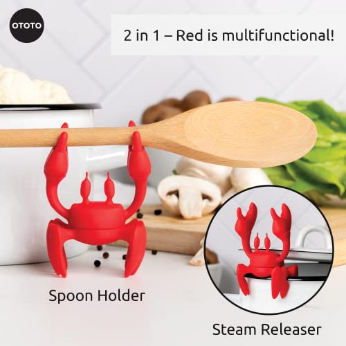 OTOTO Red the Crab Silicone Utensil Rest - Kitchen Gifts, Silicone Spoon Rest for Stove Top - Heat-Resistant, Funny Kitchen Gifts, Cooking Gifts - Non-Slip Spoon Holder Stove Organizer, Steam Releaser