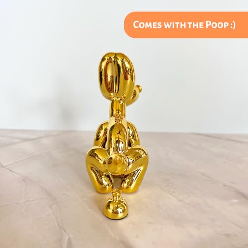 Pooping Dog Sculpture Gold, Fun for Pet Lovers, Christmas, Aesthetic Decorative Balloon Dog Statue, Small Animal Figurine for Coffee Table, Bookshelf, Home Decor (Gold)